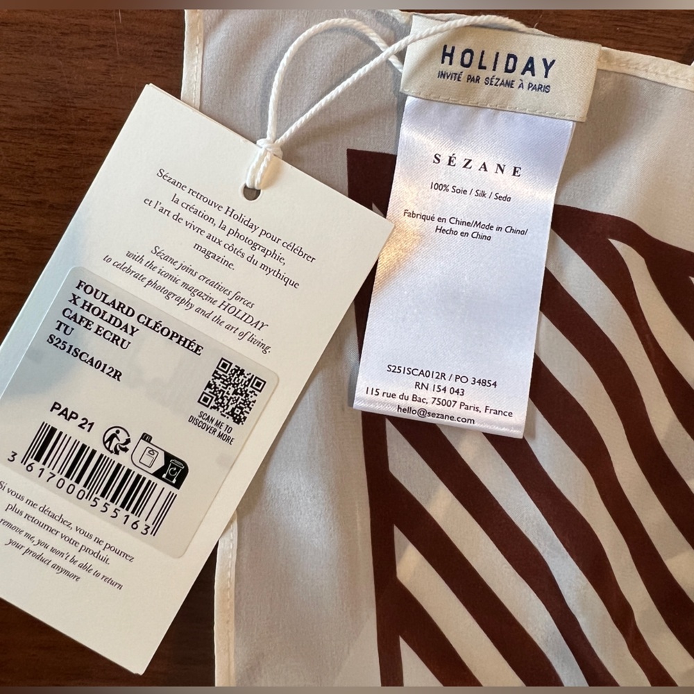 Sezane Cléophée Scarf - Sézane X Holiday Ecru And Coffee Stripes - Size TU - Picture 6 of 6